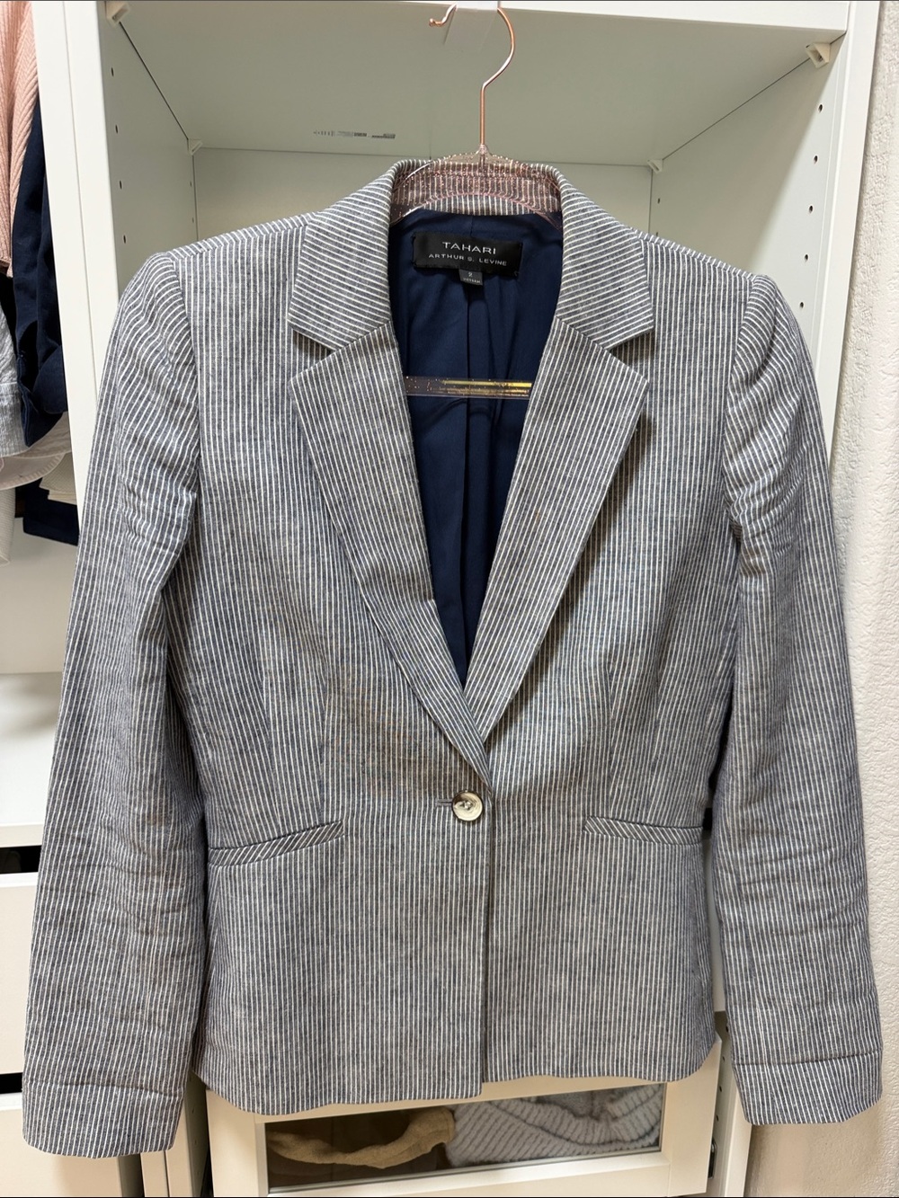 Tahari Lined Blue Pinstripe Blazer